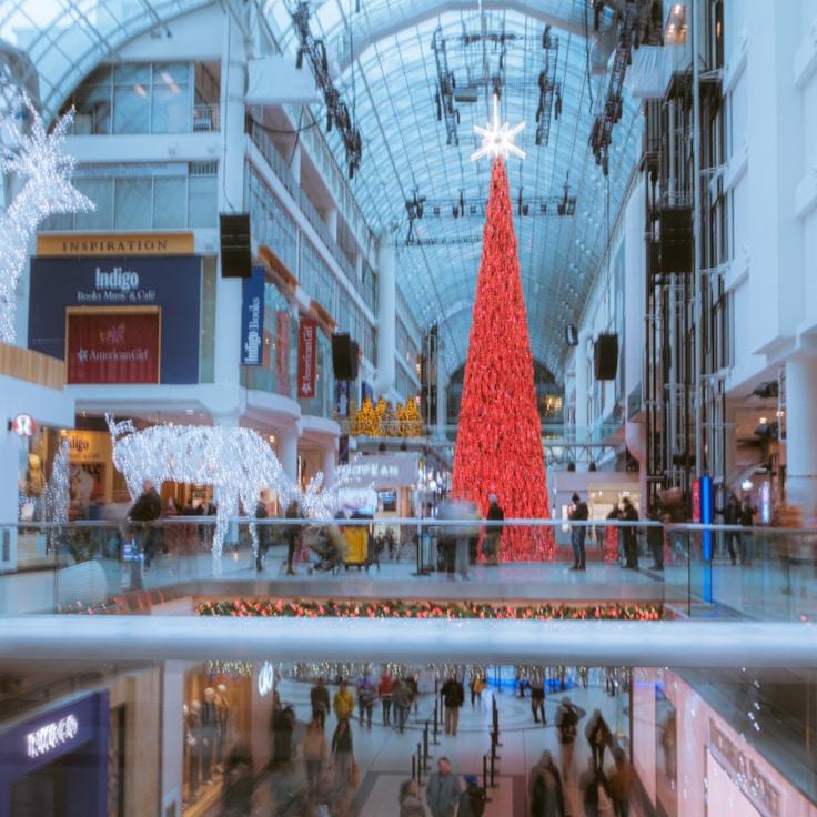 Modern shopping mall interior with family areas